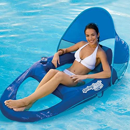 SwimWays Spring Float Recliner with Removable Canopy Swim Lounger for