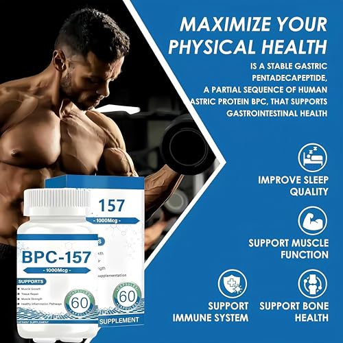 BPC 157 Peptide Capsules 1000 mcg supports muscle growth, tissue repair, strength, 60 capsules(1PC)
