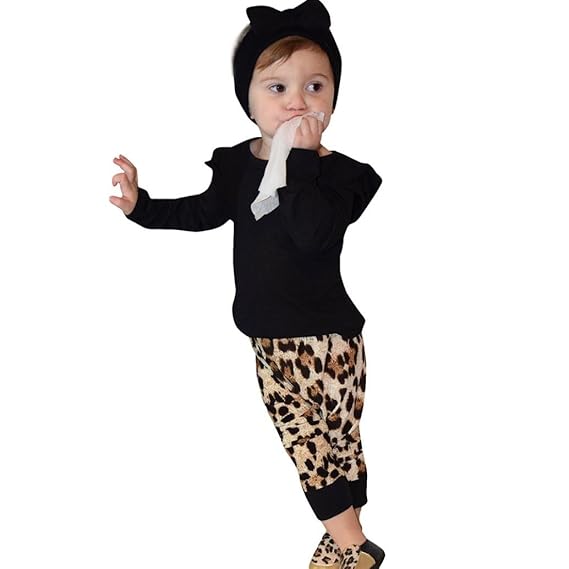 Stylish leopard print troursers with black tshirt kids