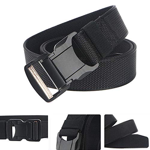 QAZSE Quick Release Nylon Tactical Belt Heavy Duty Web Belt for Men 1.5inch (Black, Large-For waist 42-46\