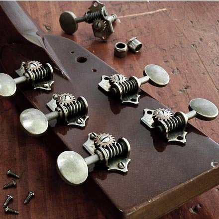 Waverly Guitar Tuners with Vintage Oval Knobs, for Solid Pegheads, Relic Nickel, 3L/3R