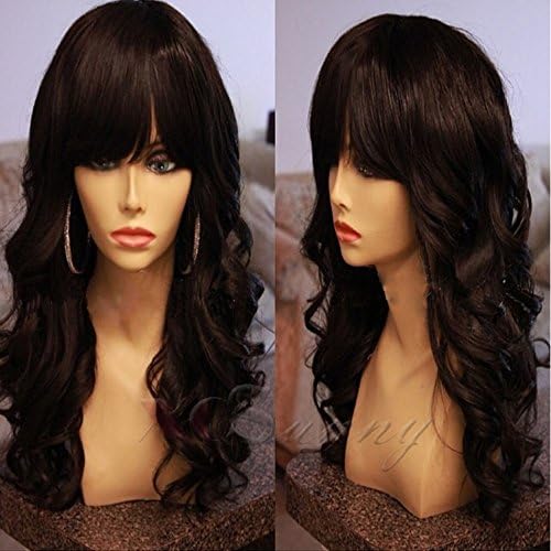 100% Long Hairstyles Black Wig Brazilian Virgin Human Hair Long Wavy Lace Front Wigs With Bangs 16 inch