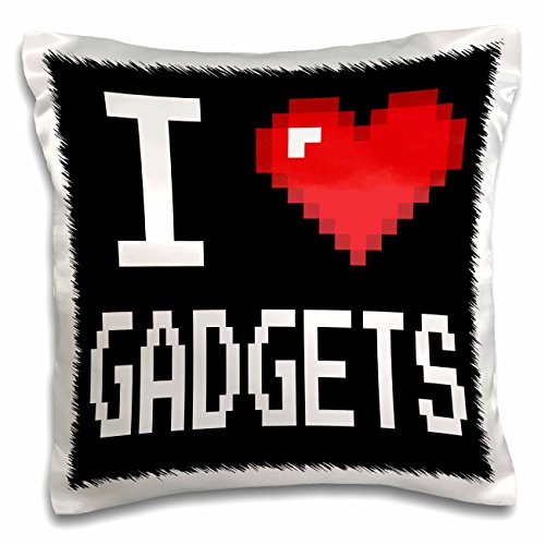 Dooni Designs Geek Designs - Geeky Old School Pixelated Pixels 8-Bit I Heart I Love Gadgets - 16x16 inch Pillow Case (pc_118892_1)