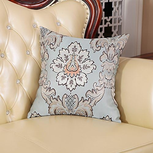 MochoHome Jacquard Square Decorative Euro Throw Pillow Cover Case Pillowcase Cushion Sham - 26" x 26", Pale Turquoise