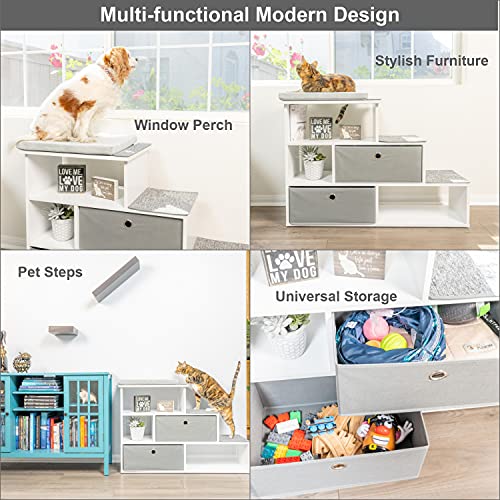 PetFusion Pet Step Window Perch Bookshelf w/ Storage Baskets 28” Tall