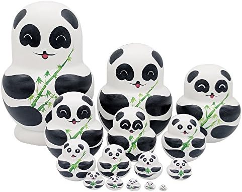 Set of 15 Russian Nesting Dolls, Lovely Cute Giant Panda Bear Pattern Handmade Wooden Matryoshka Nesting Dolls for Kids Birthday Gift Children's Toys Home Decoration