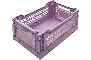 Aykasa Collapsible Storage Bins, Plastic Crate for Storage, Collapsible Crate, Utility Stackable Box, Collapsible storage box, Milk crate Collapsible storage (Small, Orchid)