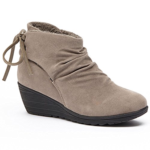 Serene Aoife Womens Fashion Ruched Wedge Boots, Taupe Suede, Size 7.5, US