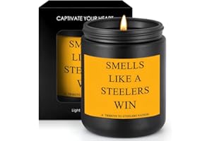 OICEME Smells Like A Steelers Win Scented Candle Football Themed Merch Fan Shop Men Women Sport Stuff Gear Decor Team Accessories Guy Him Brother Dad Friend Boyfriend Birthday Unique Cool Funny Gift