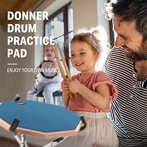 Donner 12 Inches Drum Practice Pad Silent Drum Pad Set Blue 2Sided