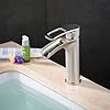 Bathroom Faucet Brushed Nickel Waterfall,Hiendure Brass Single Handle Low Arc Bathroom Sink Faucet with Hole Cover Plate