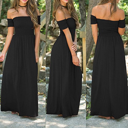 Womens Summer Dresses Off Shoulder Beach Holiday Evening Party Long Maxi Dress (M, Black)