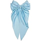 Bowknot Barrette, Jumbo Silky Satin Bow Hair Clip with Long Tails for Women and Girls, Large French Metal Hair Slide Clips and Hair Accessories (Light Blue)