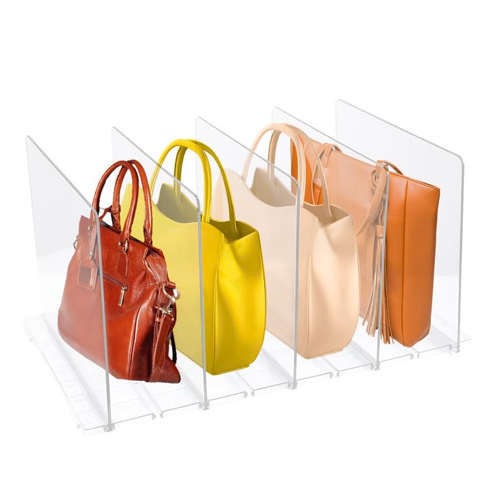 Clutch Bag Organiser, Handbag Storage Organiser Clear Closet Dividers, Shelf Dividers For Wardrobe Adjustable Shelf Separators Wardrobe With 5 Spacers For Bedroom Kitchen Cabinets (Transparent)