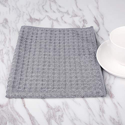 Lifaith Microfiber Thick Waffle Weave Kitchen Towels Dish Cloth 3 Pack 16inch X 19inch (Gray)