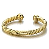 COOLSTEELANDBEYOND Elastic Adjustable Stainless Steel Twisted Cable Cuff Bangle Bracelet for Men Women Gold Color