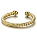 COOLSTEELANDBEYOND Elastic Adjustable Stainless Steel Twisted Cable Cuff Bangle Bracelet for Men Women Gold Color