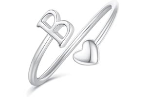 Ailetop Valentines Day Gifts for Her - Heart Initial Rings for Women Teen Girls, Initial Heart Ring Stackable Rings for Women Adjustable Cute Heart Letter Rings for Teen Girls