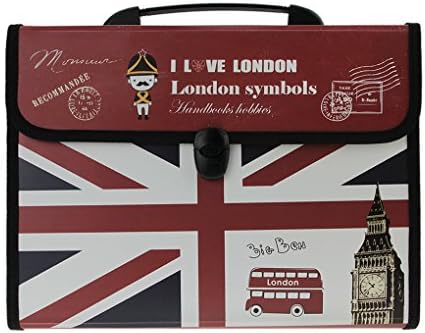 StarsourceA4 Size Plastic 13 Compartments File Document Letter Organizer Holder Expending File Hand Bag with Flap Cover,London Style