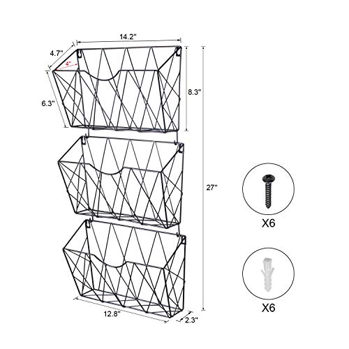 KEEGH Hanging Wall File Organizer Wall Mount File Folder 3 Pockets Wall Paper Organizer Mail