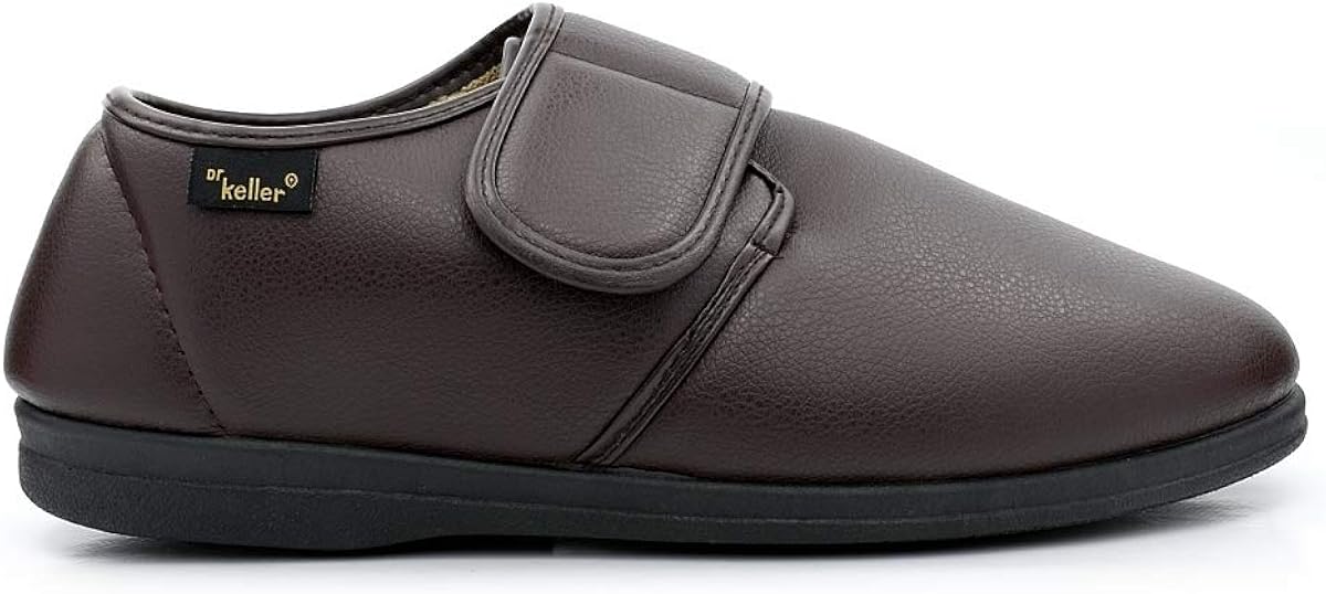 Dr Keller Mens Wide Fit Touch Fastening Slippers with Faux Leather