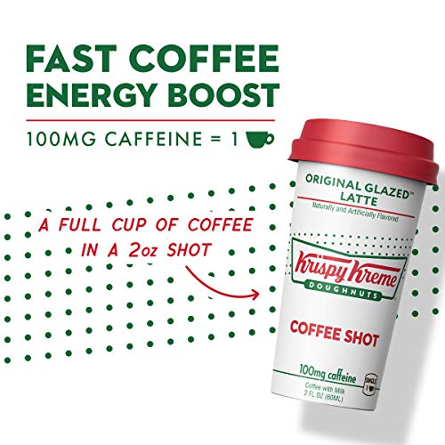 Ready to Drink, Bottled Krispy Kreme Coffee Shots - 100mg Caffeine, Original Glazed Latte, Deliciously sweet coffee energy boost in a ready-to-drink 2-ounce shot, 6 pack