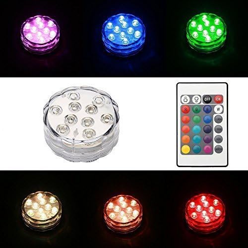 HCT 10 LEDs RGB Underwater Light Multicolor LED Pond lighting LED decorative lamp Waterproof Colorful Ambient Lights with 21-Key Remote Control
