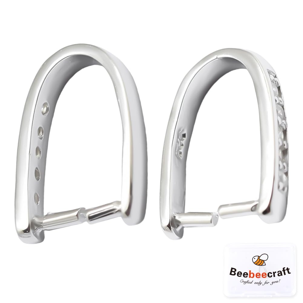 Beebeecraft 1 Box 2Pcs Ice Pick Pinch Bails Rhodium Plated 925 Sterling Silver Snap on Bails Jewelry Clasp Connector with Cubic Zirconia Dangle Pendant Clasps for Jewelry Making Necklace Supplies DIY