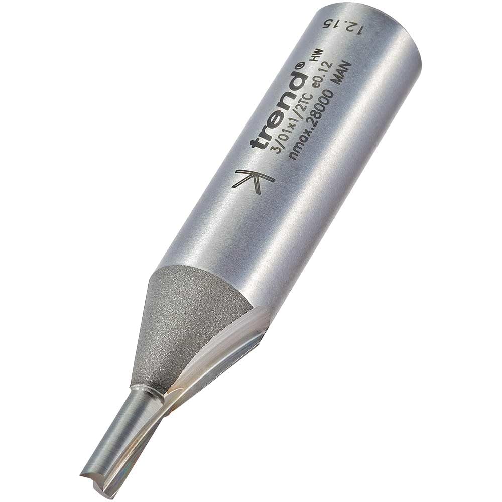 Trend Professional Straight Two Flute Router Cutter, 1/2 Inch Shank, 4mm Cut Diameter, 11mm Cut Length, Tungsten Carbide Tipped, 3/01X1/2TC