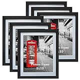8x10 Black Picture Frames with Mat for Wall or Table Top Decoration, Set of 6