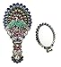 Ivenf Vintage Metal Oval Make-Up Hand/Table Mirror, Peacock Spread Tail, Blue