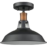 CLAXY Industrial Ceiling Light Semi Flush Mount Light Fixture with Black and White Barn Shade Dimmable for Kitchen Bedroom En