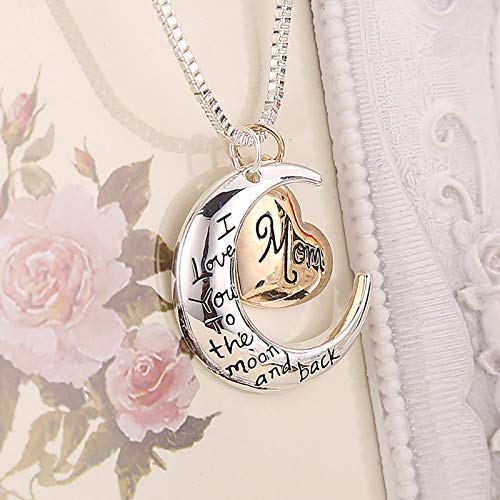 Balakie I Love You Mom Love Heart Necklace, Fashion Rhinestone Birthstone Necklace for Mom,Best Mom Jewelry Gift for Mother\'s Day (A)