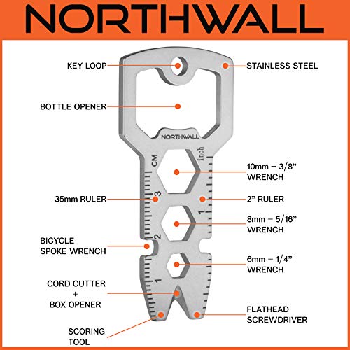 Stainless Steel Multi-tool Keychain, Edc Survival Tactical Gear, 14 Tools in 1 [Bottle Opener, Wrench, Screw Driver, Key Clip, etc. ] Universal Everyday Carry Pocket and Backpack Tool