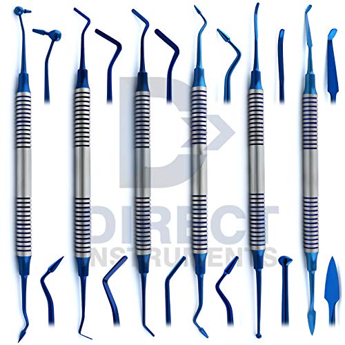 Composite Instruments Dental Plastic Filling Tools Set 6Pcs Titanium Blue Restoration Cavity Preparation Carvers Contouring Plugger Ball Burnisher Spatula