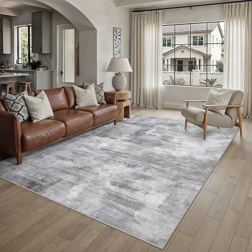 PureCozy Carpet Living Room 240 x 300 cm Light Grey Large Carpets Living Room Non-Slip Washable Washing Machine Modern Abstract Room Carpet, Living Room, Dining Room, Bedroom, Foot Bed, Short Hair
