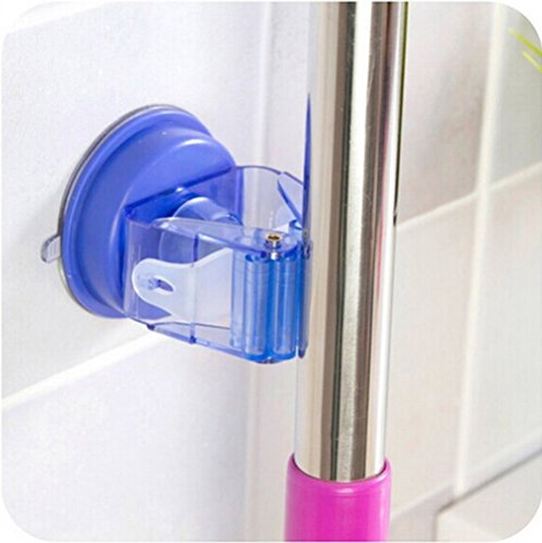Lautechco® Round Traceless Sucker Hook Mop Holder Wall Mounted Kitchen Bathroom Suction Cup Rag/Broom/Mop Rack Storage Holder (Blue) - Thumbnail 2