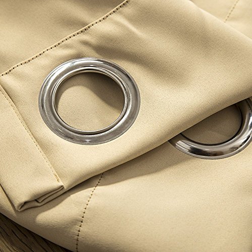Nibesser 2 Tones Blackout Draperies Curtains Thermal Insulated Grommet Color Block Blackout Curtains/Drapes Beige Coffee (52W x 84L Inch) - Thumbnail 2