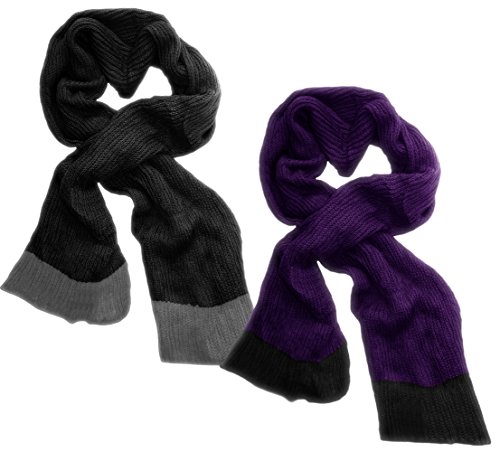 Peach Couture Loose Border Hand Knit Warm Scarf 2 Pack Black, Purple Peach Couture Loose Border Hand Knit Warm Scarf 2 Pack Black, Purple