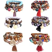 Hicdaw 6 Sets Bohemian Beaded Bracelets Set for Women Multilayer Tassel Bracelet Set Gifts for Women Girls