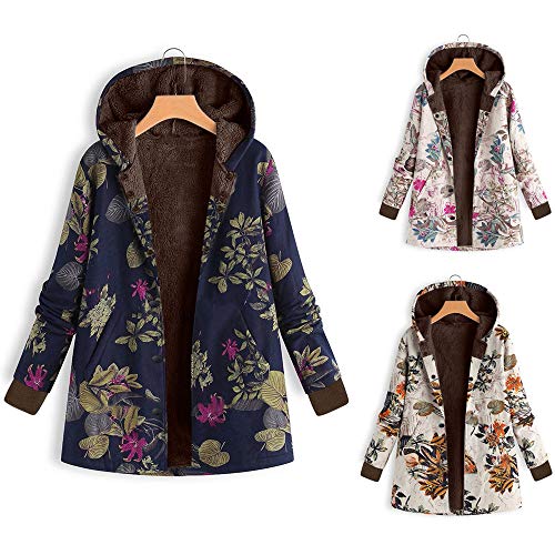 Women's Jacket Duseedik Womens Winter Warm Outwear Floral Print Hooded Pockets Vintage Oversize Coats (Navy A, US:12/CN:2XL) - Thumbnail 4