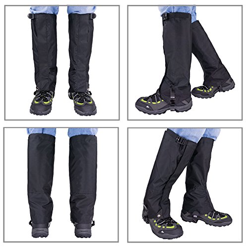 Qshare Leg Gaiters for Boots - Waterproof Hiking Climbing Hunting Snow High Leg Gaiters(Men and Women) (Black, Black-L) - Thumbnail 6