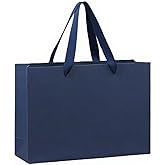 MULIANBOX Navy Blue Gift Bag 3 Pack, 15.9×5.9×12inch Extra Large Gift Wrap Bags with Ribbon Handles, Reusable Heavy Duty Kraft Paper Bags Bulk for Shopping, Wedding, Party, Gift, Retail