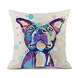 Redland Art Cute Pet Pit Bull Dogs Pattern Cotton Linen Throw Pillow Covers Cushion Cover Pillowcases Home Decor 18 x 18 Inches