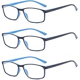 Suertree Reading Glasses Blue Light Blocking 3 Pack, Anti UV Ray Eyeglasses for Men Women Computer Reading, Anti Glare Eye Protection Spring Hinge, Readers Aid, Blue, 3.5X