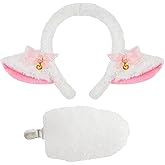 Broeify 2-Piece Sheep Ears Headband and Tail Costume Accessory Set – White Furry Sheep Ears with Bow and Bell, and Clip-On Tail for Halloween, Farm-Themed Parties, Cosplay, and Animal Dress-Up Events