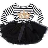 NNJXD Girl Shinny Stripe Baby Girl Long Sleeve Printed Tutu Birthday Dress Gold&Light Black 13-24 Months