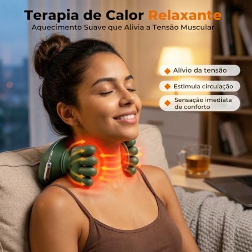 Massageador Elétrico para Pescoço e Ombros Deep 4D com Aquecimento Infravermelho,Recarregável, Silencioso e Portátil, Alívio de Dores e Tensões Musculares