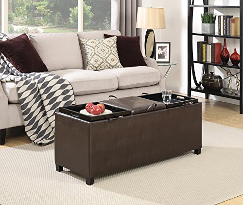 Convenience Concepts Designs4Comfort Tribeca Ottoman with 3 Tray Tops, Espresso Faux Leather - Thumbnail 2