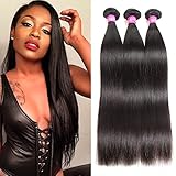 ISEE Hair 8A Brazilian Virgin Straight Hair 3 Bundles 100% Unprocessed Human Hair Weave Extensions Natural Color Can Be Dyed and Bleached (24''&26''28')